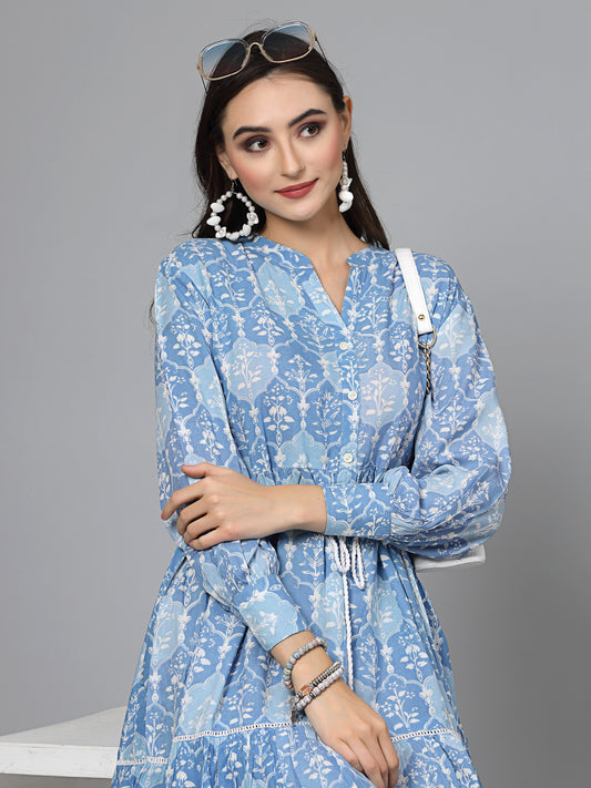 Floral Printed Rayon Tiered Dress