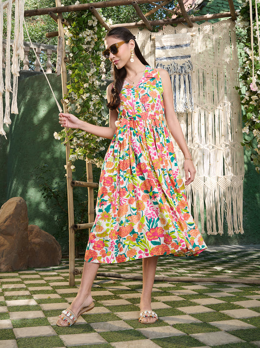Stylum Women's Multi Floral Printed Rayon Flared Dress (DRSMULTISAMBA)