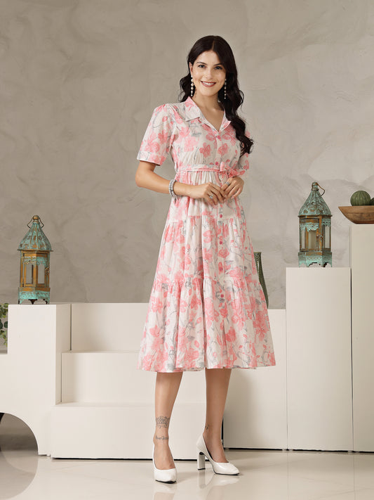 Stylum Women's Pestal Pink Floral Printed Cotton Flared Dress (DRSPINKKINNU)