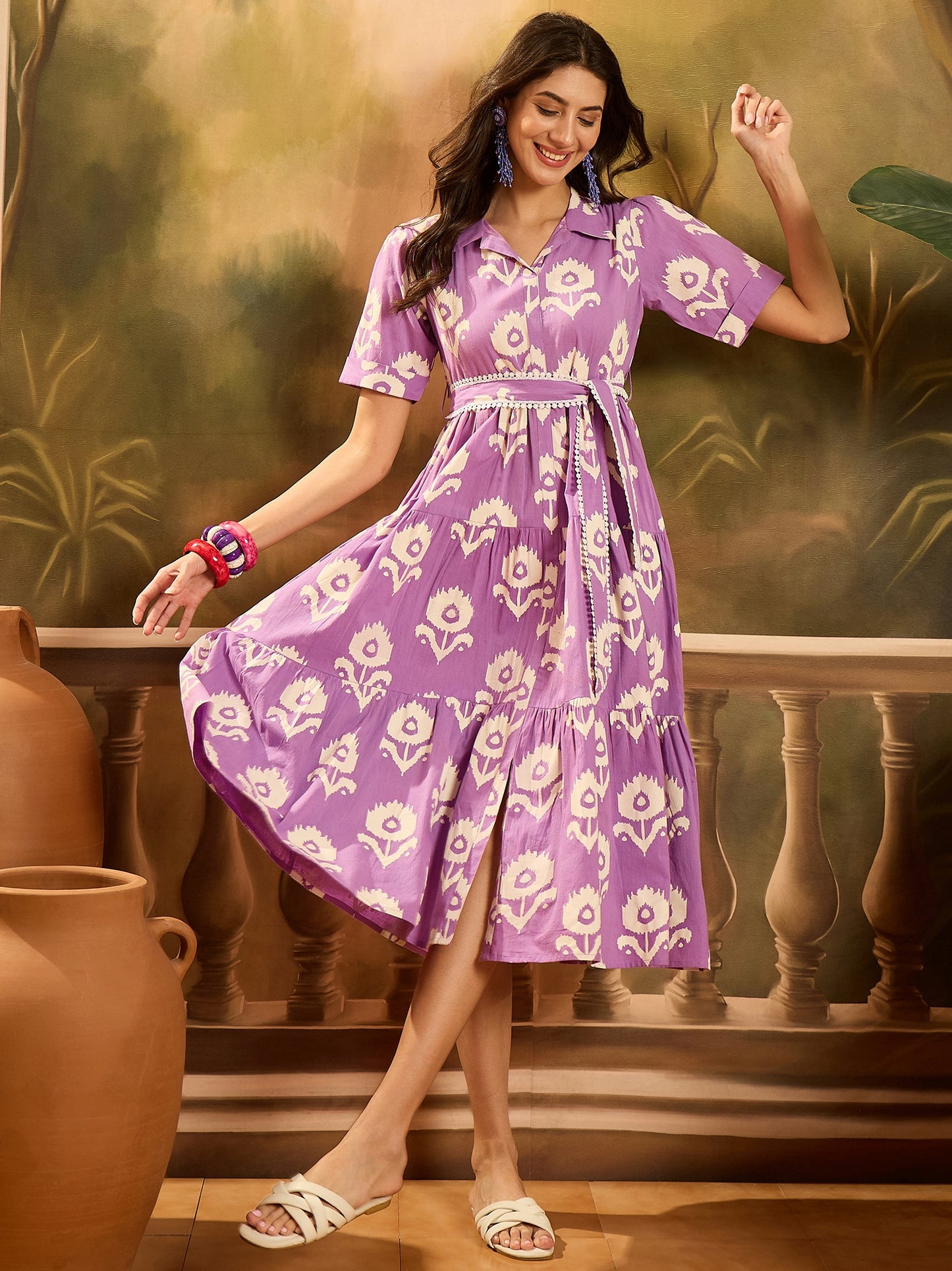Stylum Women's Purple Floral Printed Cotton Flared Dress (DRSPURPLECARTER)
