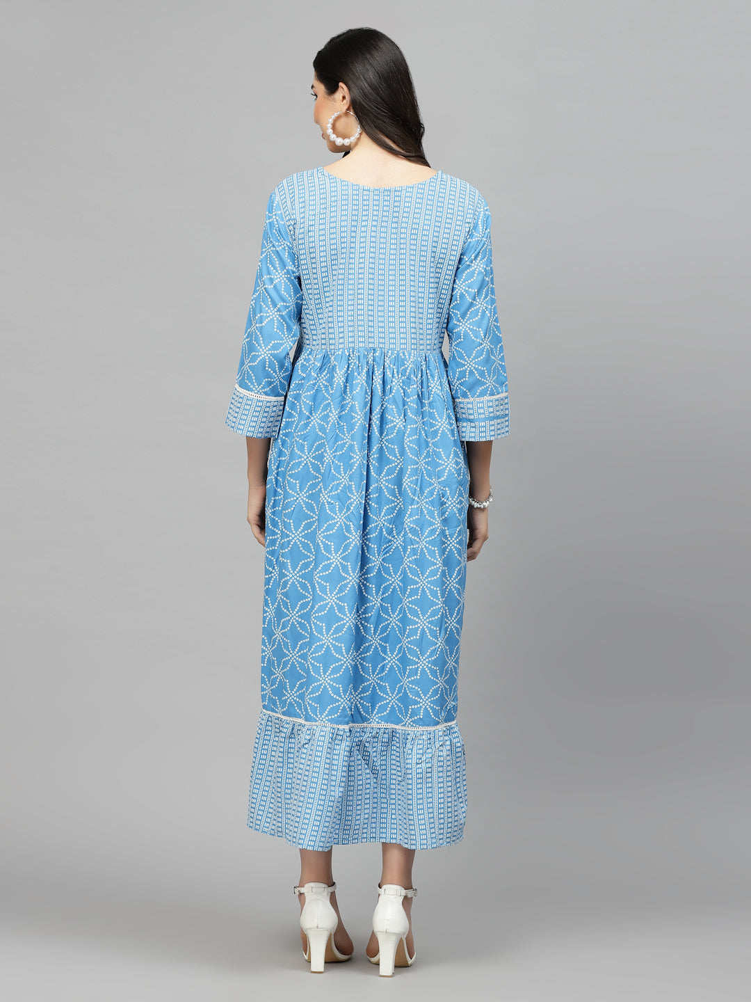 Blue Bandhej  Rayon Tiered kurta
