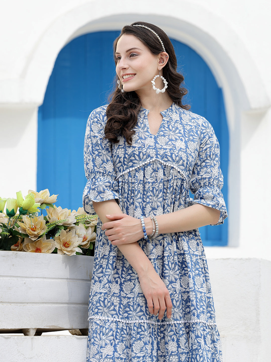 Stylum Women's Floral Printed Cotton Tiered A-Line Dress (DRSSABIK)