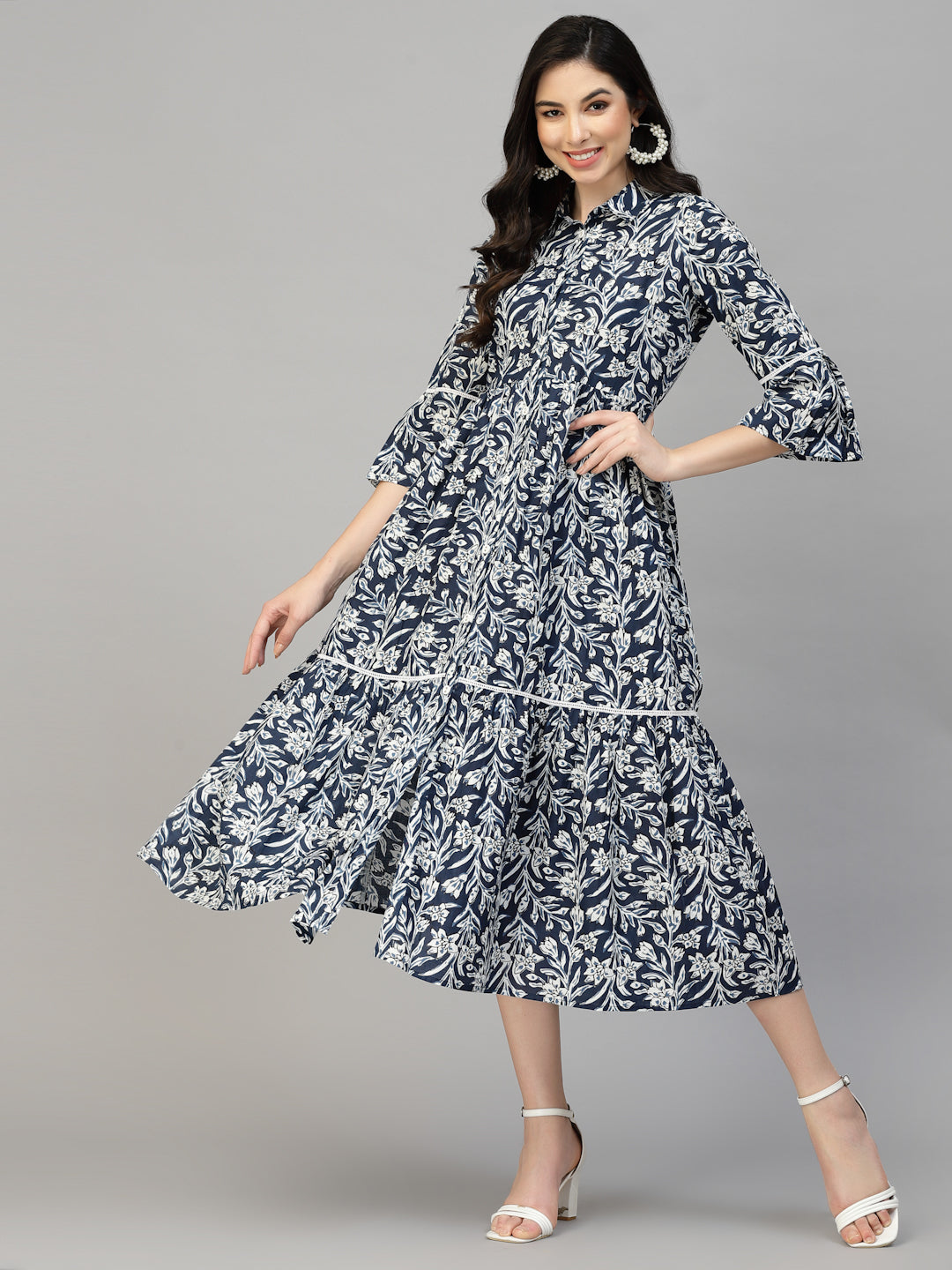 Floral Printed Cotton Midi Dress