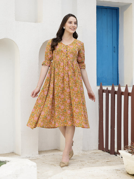 Stylum Women's Floral Printed Cotton A-Line Midi Dress (DRSSIRI)