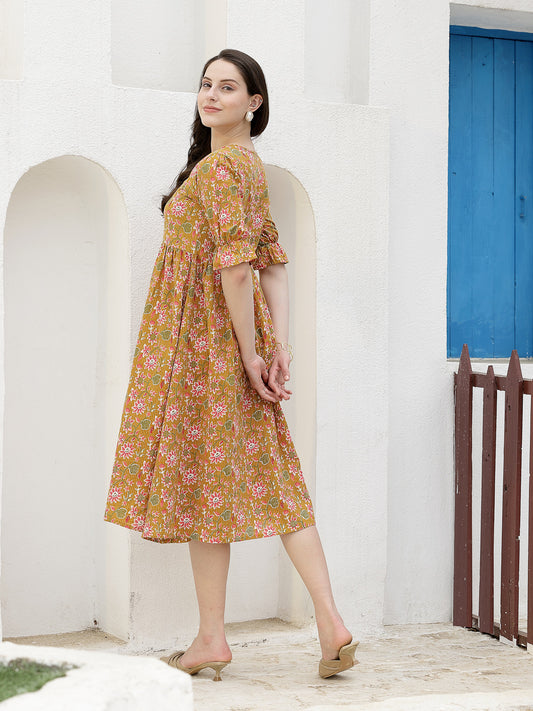 Stylum Women's Floral Printed Cotton A-Line Midi Dress (DRSSIRI)