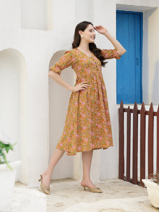 Stylum Women's Floral Printed Cotton A-Line Midi Dress (DRSSIRI)