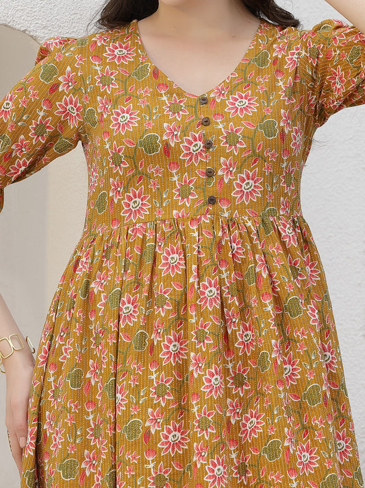 Stylum Women's Floral Printed Cotton A-Line Midi Dress (DRSSIRI)