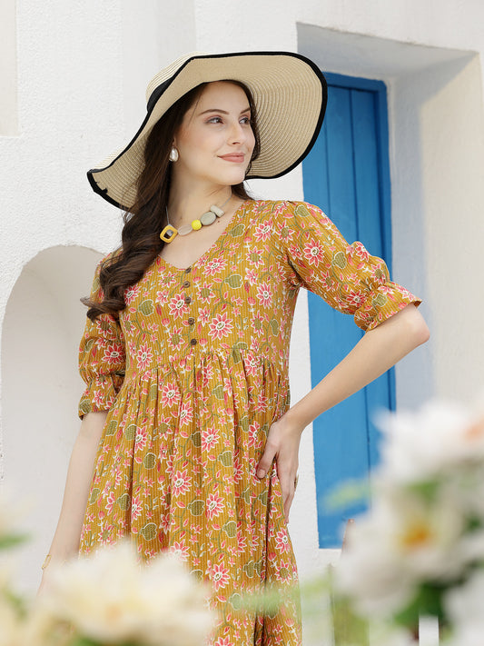 Stylum Women's Floral Printed Cotton A-Line Midi Dress (DRSSIRI)