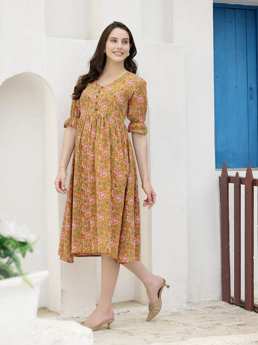 Stylum Women's Floral Printed Cotton A-Line Midi Dress (DRSSIRI)