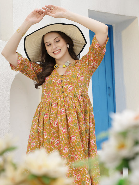 Stylum Women's Floral Printed Cotton A-Line Midi Dress (DRSSIRI)