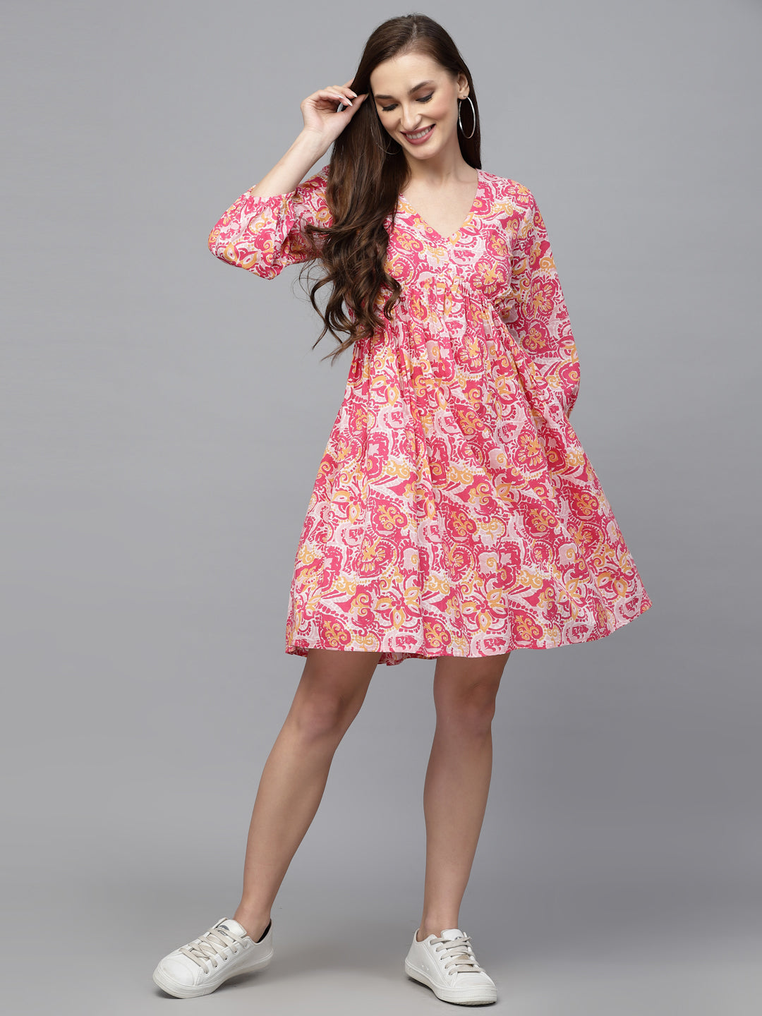 Stylum Women's Floral printed Cotton Flared dress (DRSSOUL) XS / Pink / Flared Stylum Women's Floral printed Cotton Flared dress (DRSSOUL) XS / Pink / Flared