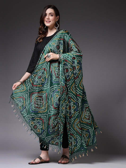 Stylum Women's Bandhani Print Silk Blend Dupatta (DUBGREENROLI)