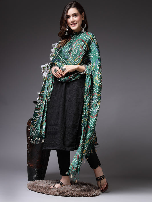 Stylum Women's Bandhani Print Silk Blend Dupatta (DUBGREENROLI)