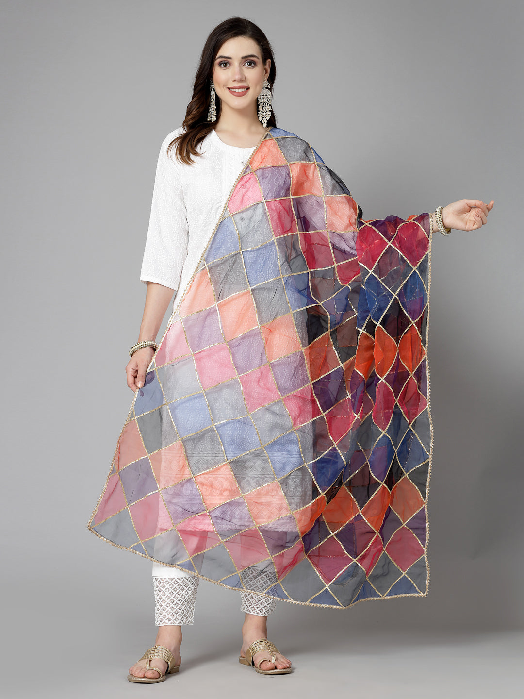 Stylum Women's Printed Organza Dupatta (DUPMULTIRIO)