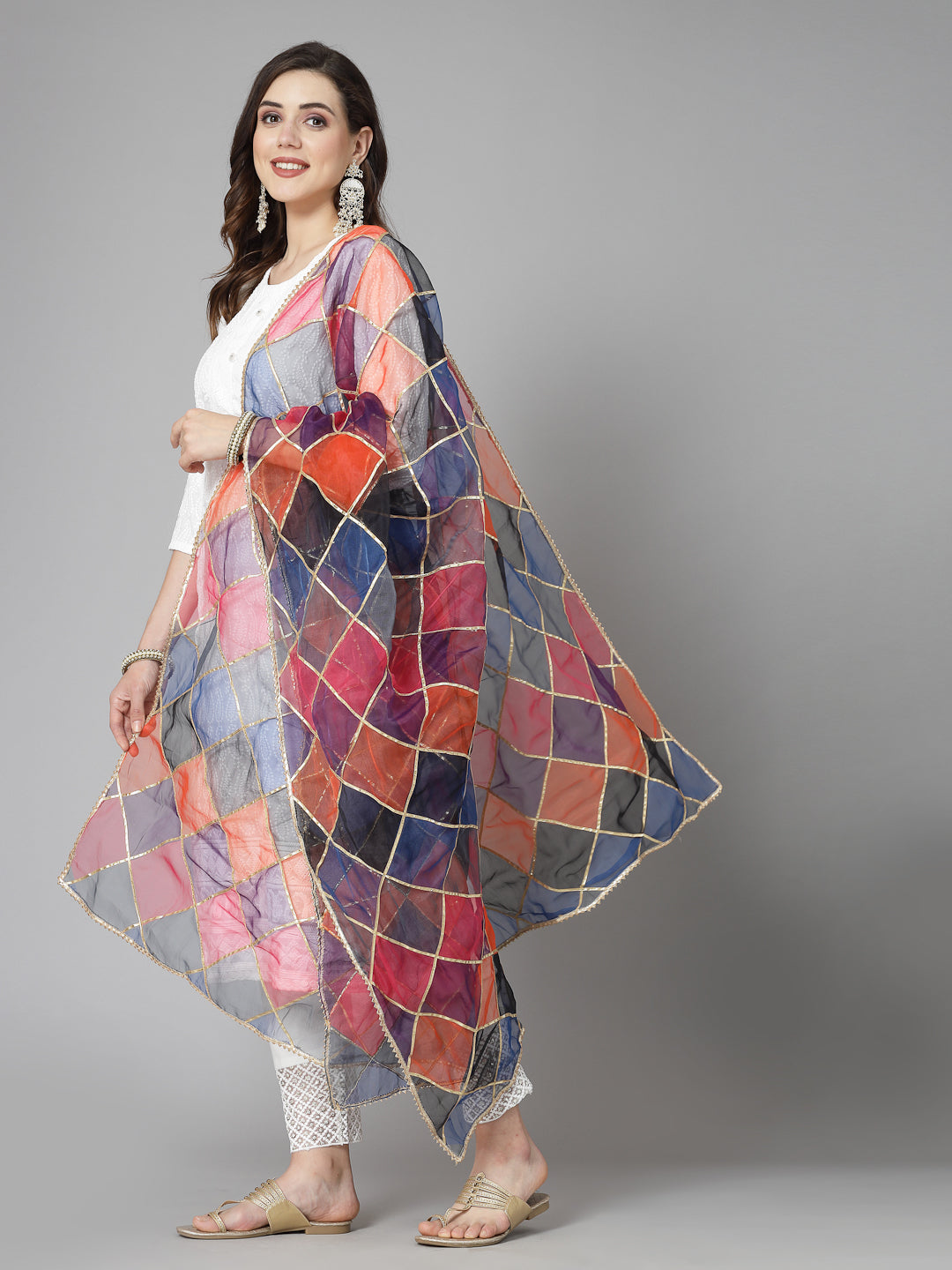 Stylum Women's Printed Organza Dupatta (DUPMULTIRIO)