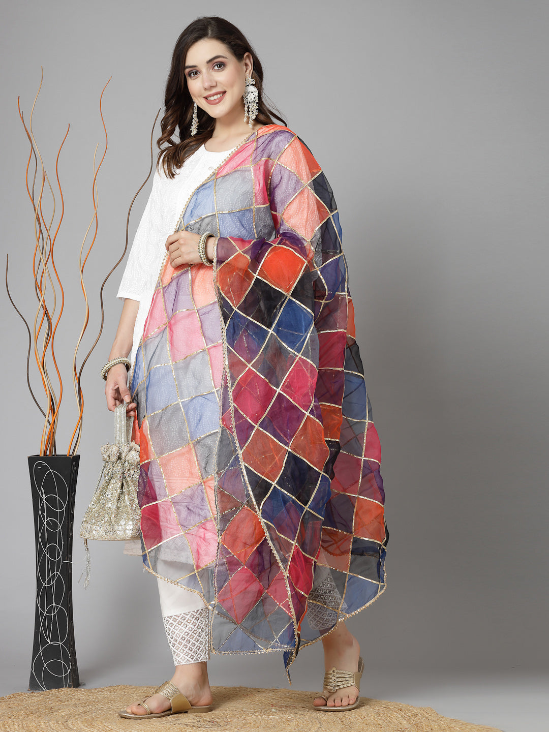 Stylum Women's Printed Organza Dupatta (DUPMULTIRIO)