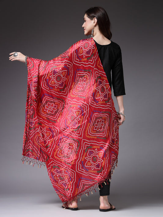 Stylum Women's Bandhani Print Silk Blend Dupatta (DUPREDROLI)