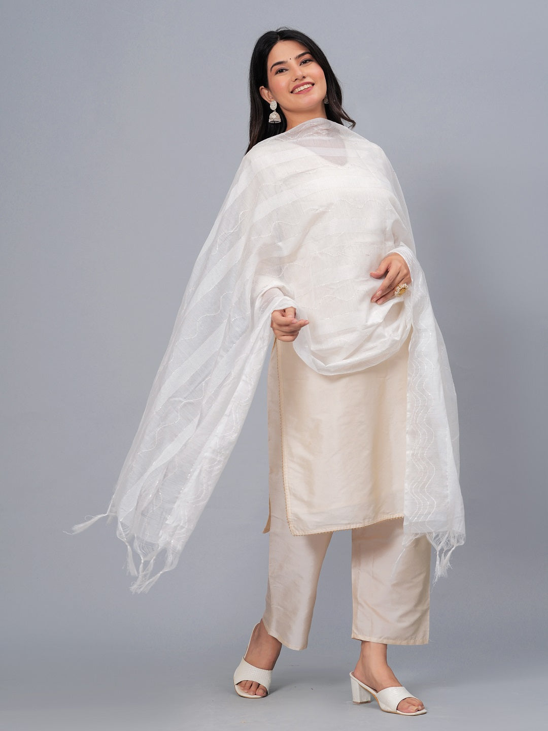Stylum Women's Embroidered Chanderi Drawer Dupatta (DUPJESIKAWHITE)