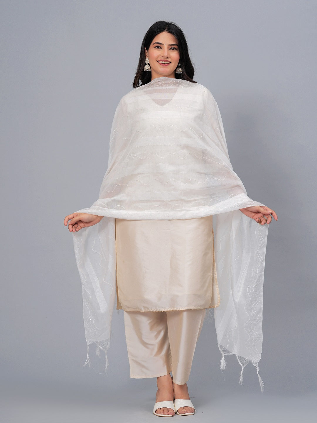 Stylum Women's Embroidered Chanderi Drawer Dupatta (DUPJESIKAWHITE)