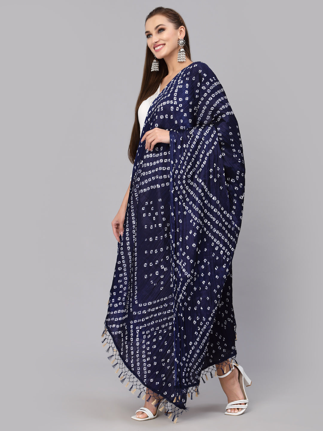 Stylum Women's Bandhani Print Silk Blend Dupatta (Dupkaharblue)