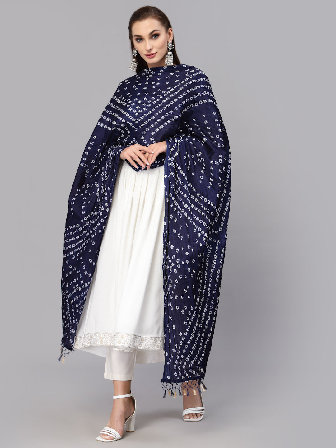 Stylum Women's Bandhani Print Silk Blend Dupatta (Dupkaharblue)