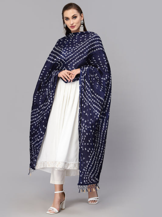 Stylum Women's Bandhani Print Silk Blend Dupatta (Dupkaharblue)