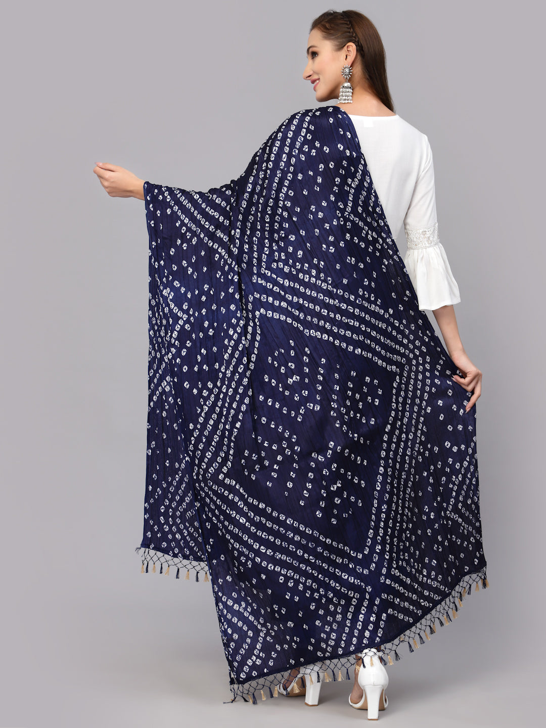 Stylum Women's Bandhani Print Silk Blend Dupatta (Dupkaharblue)