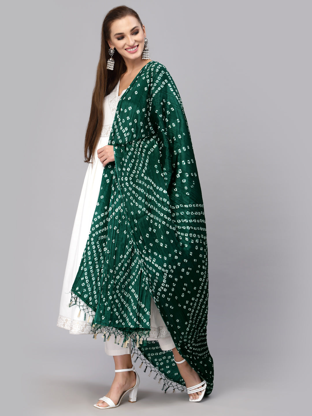 Stylum Women's Bandhani Print Silk Blend Dupatta (Dupkahargreen)
