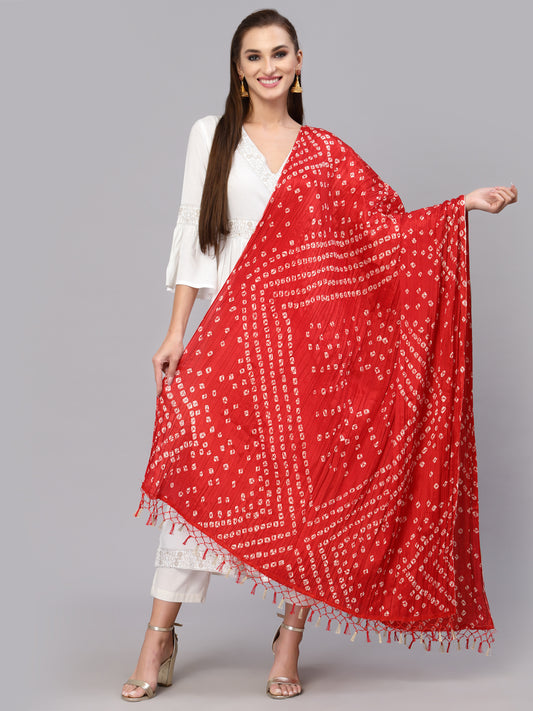 Stylum Women's Bandhani Print Silk Blend Dupatta (Dupkaharred)