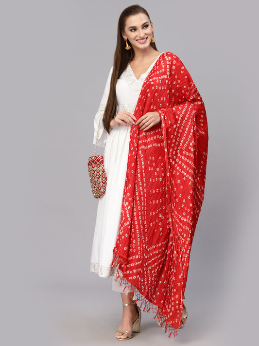 Stylum Women's Bandhani Print Silk Blend Dupatta (Dupkaharred)