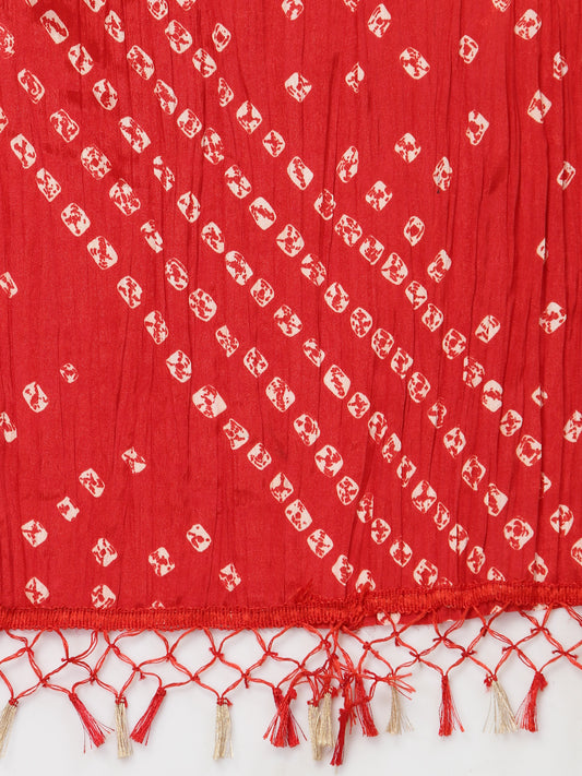 Stylum Women's Bandhani Print Silk Blend Dupatta (Dupkaharred)