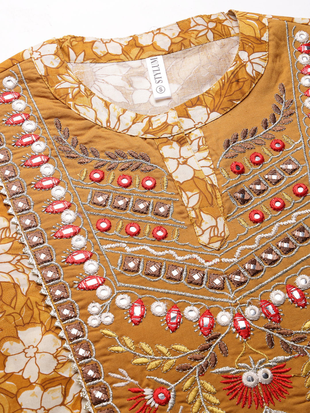 Stylum Women's Floral Printed & Embroidered Cotton Anarkali Kurta (EMMA)