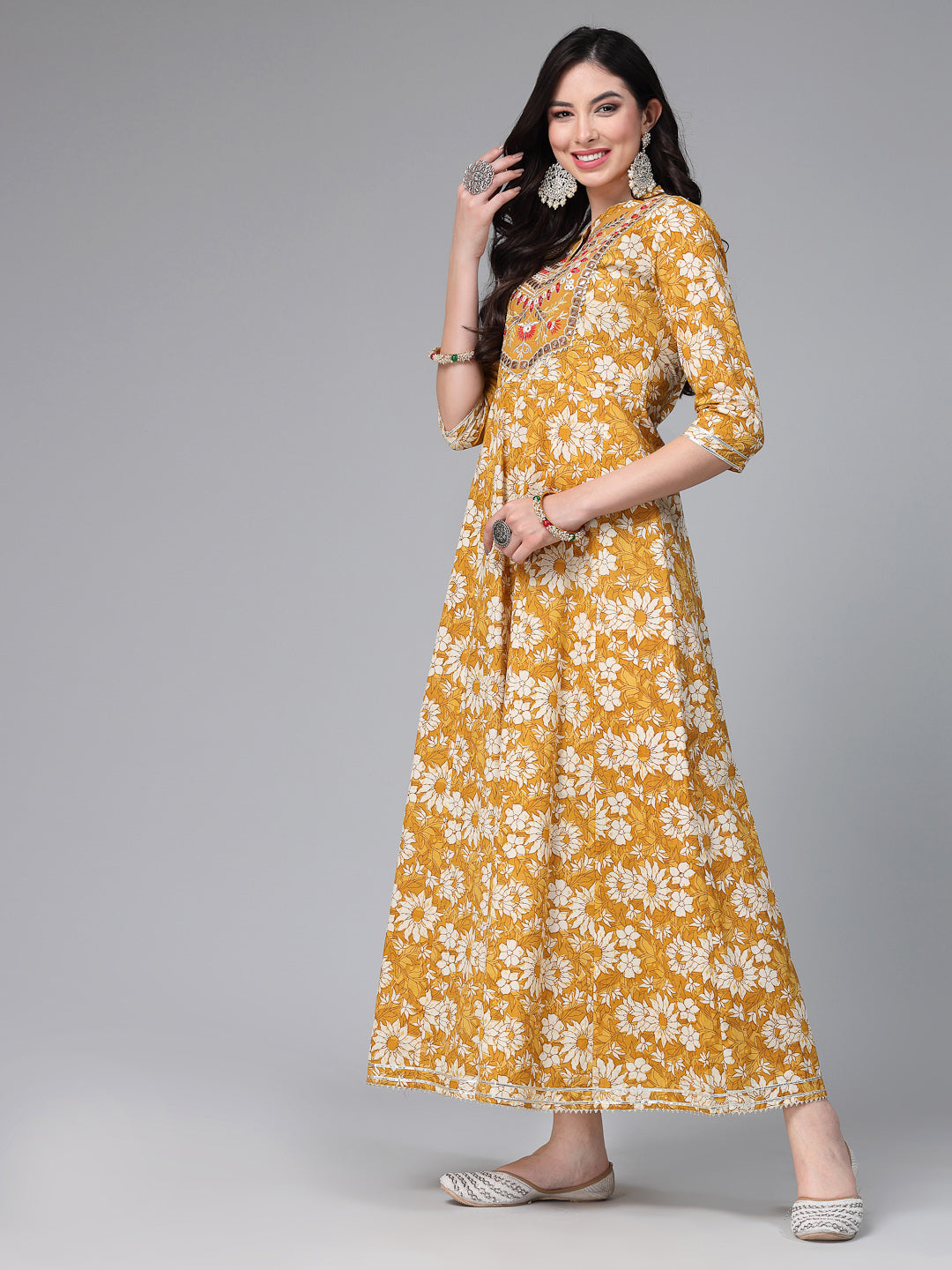 Stylum Women's Floral Printed & Embroidered Cotton Anarkali Kurta (EMMA)