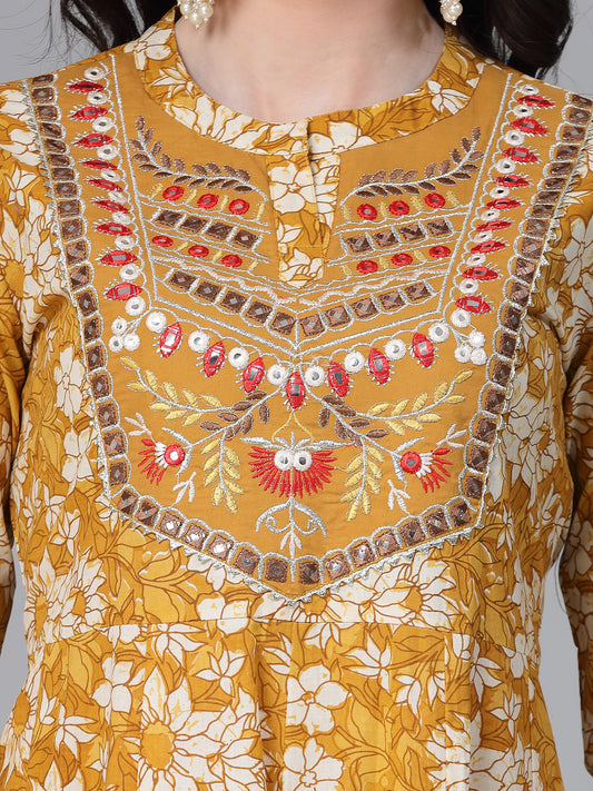 Stylum Women's Floral Printed & Embroidered Cotton Anarkali Kurta (EMMA)