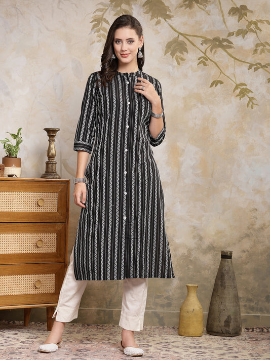 Stylum Women's Self Designed Cotton Blend Straight Kurta (FELIS)