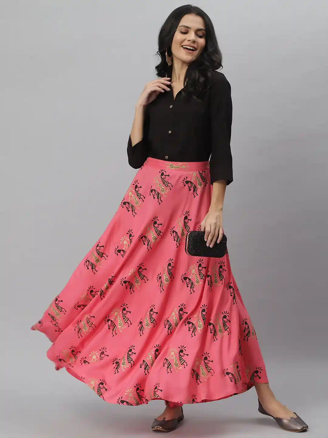 Stylum Women's Solid Rayon Shirt Skirt Set (Figurelahangaset)