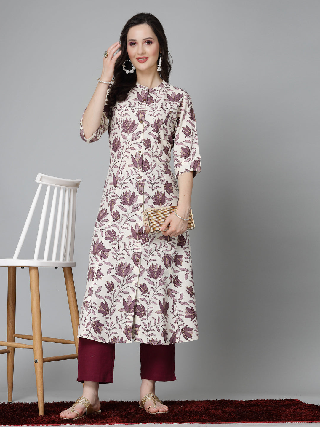 Stylum Women's Floral Printed Rayon A-Line Kurta (GAAZIMAUVE)