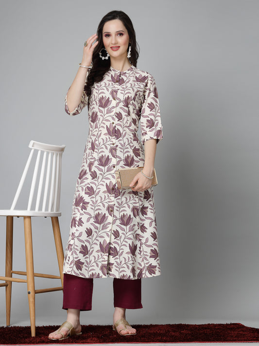 Stylum Women's Floral Printed Rayon A-Line Kurta (GAAZIMAUVE)