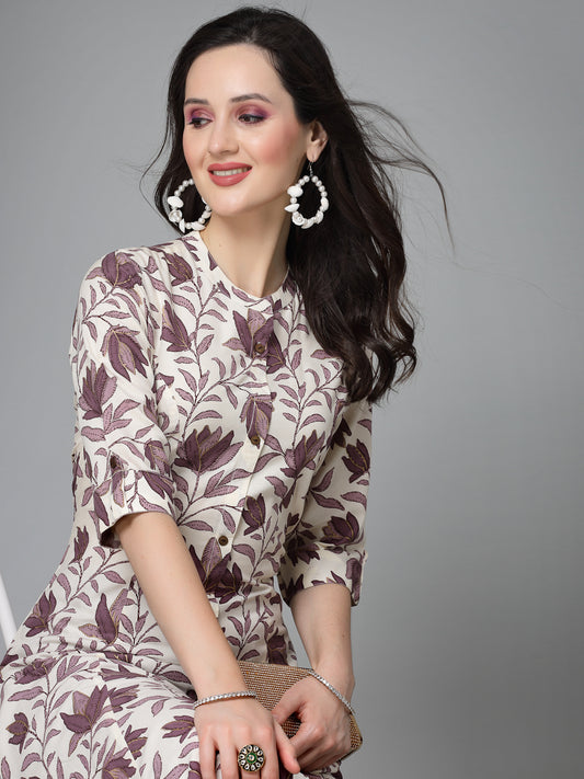 Stylum Women's Floral Printed Rayon A-Line Kurta (GAAZIMAUVE)