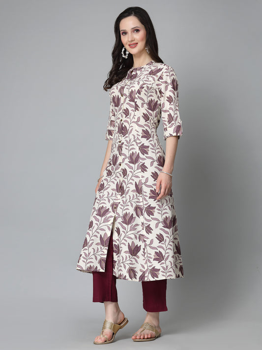 Stylum Women's Floral Printed Rayon A-Line Kurta (GAAZIMAUVE)