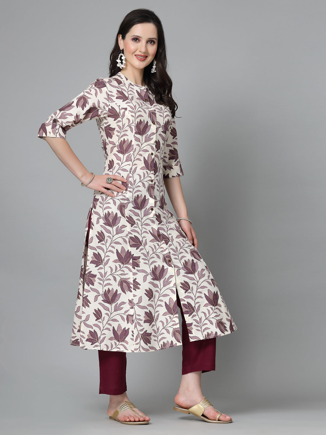 Stylum Women's Floral Printed Rayon A-Line Kurta (GAAZIMAUVE)