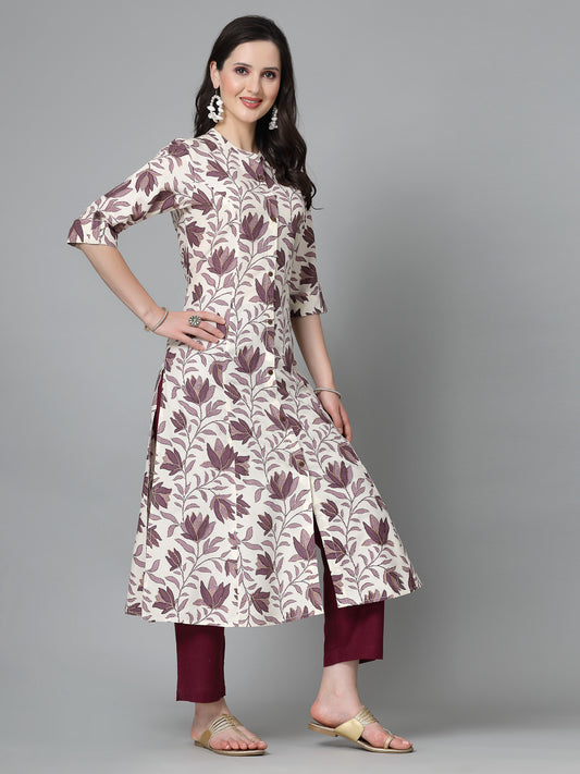 Stylum Women's Floral Printed Rayon A-Line Kurta (GAAZIMAUVE)