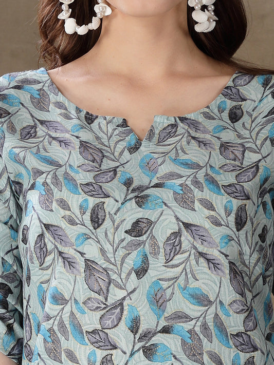 Stylum Women's Floral Printed Cotton Blend Straight Kurta (GILLYGREY)