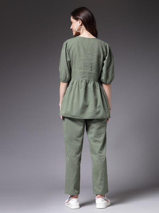 Green Kantha Cotton Co-Ord Set