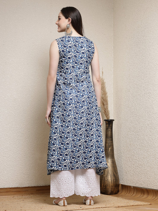 Stylum Women's Floral Printed Cotton Blend A-Line Kurta (INDIGOKYRA)