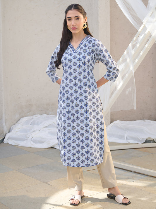Stylum Women's Striped Printed Corron Straight Kurta (INDIRAGA)