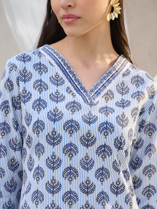 Stylum Women's Striped Printed Corron Straight Kurta (INDIRAGA)