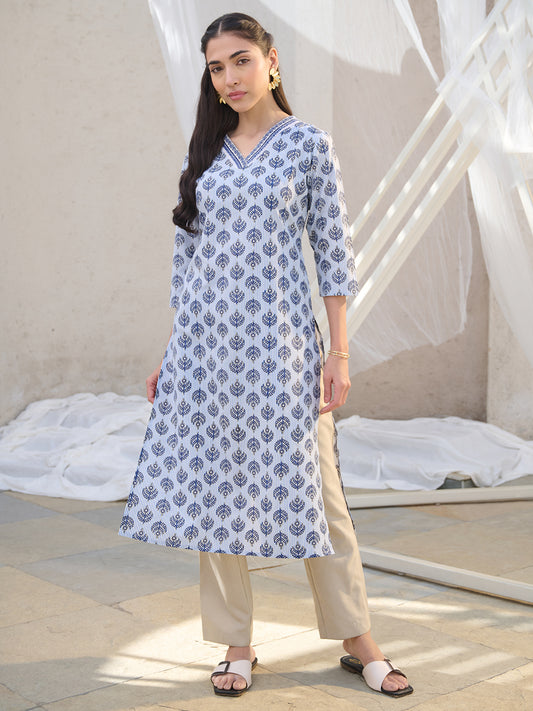 Stylum Women's Striped Printed Corron Straight Kurta (INDIRAGA)