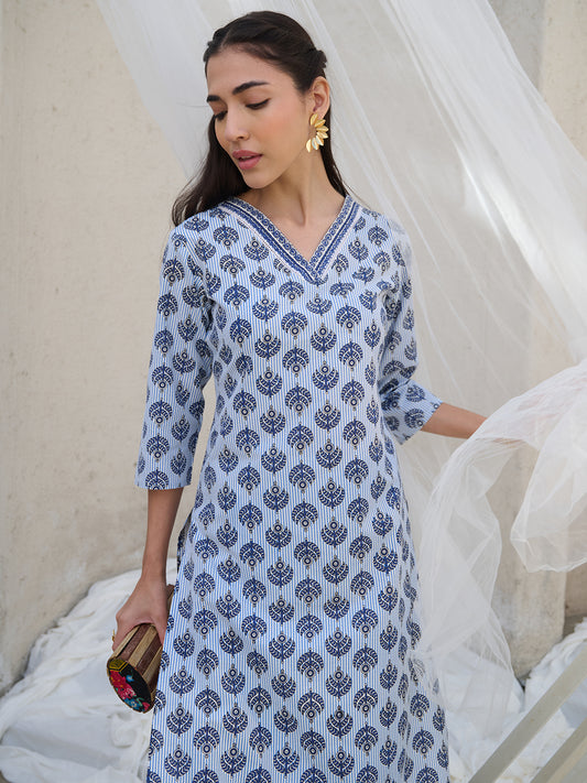 Stylum Women's Striped Printed Corron Straight Kurta (INDIRAGA)