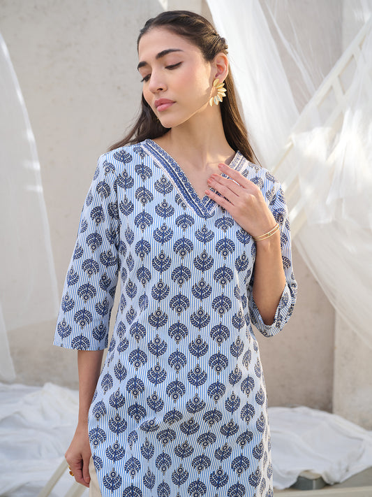 Stylum Women's Striped Printed Corron Straight Kurta (INDIRAGA)